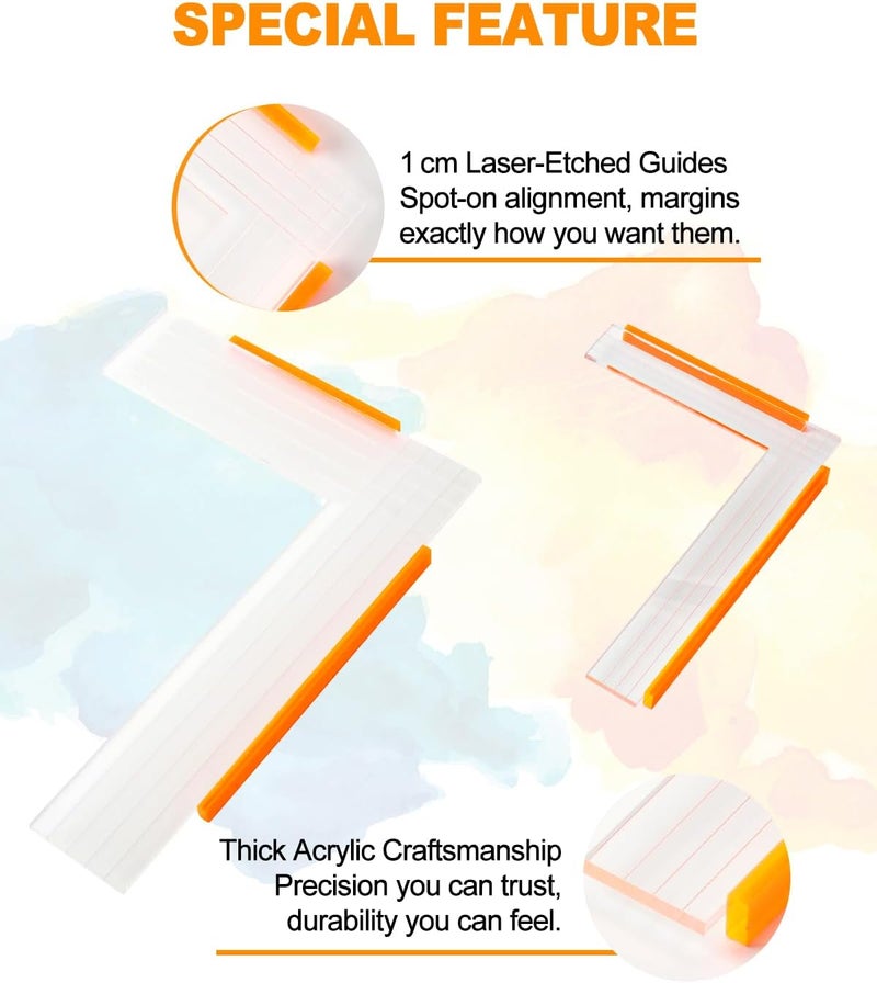 UCEC 3 Pack Paper Positioning Tool (6×8 inch) with Brayer Roller Set – Gel Plate Printing Tool with 2 Rubber Rollers (2.4in & 4in) for Crafting, L Square Ruler for Paper Alignment & Printmaking - Image 3